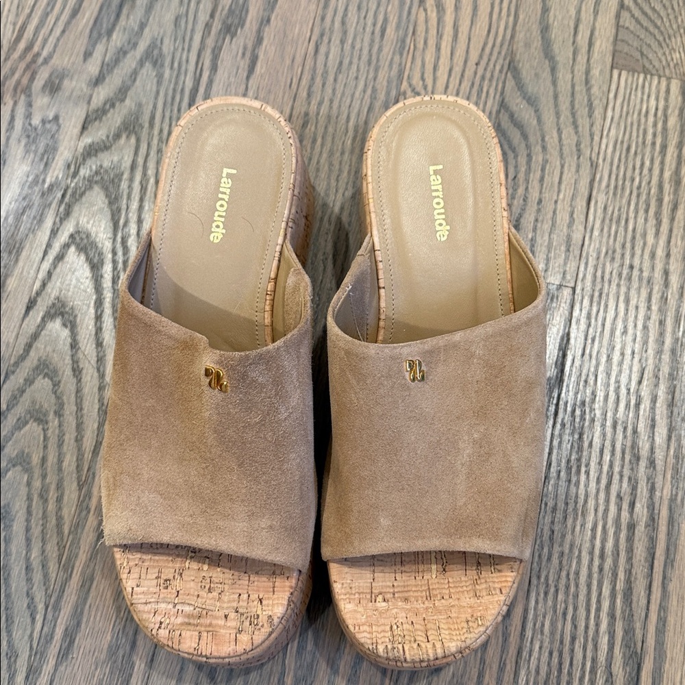 LARROUDE Suede Tan Wedge Sandals size 9 - Picture 4 of 6